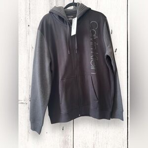 Calvin Klein Hoodie Mens XLarge Full Zip Logo Jacket Fleece Lined Black Gray NWT